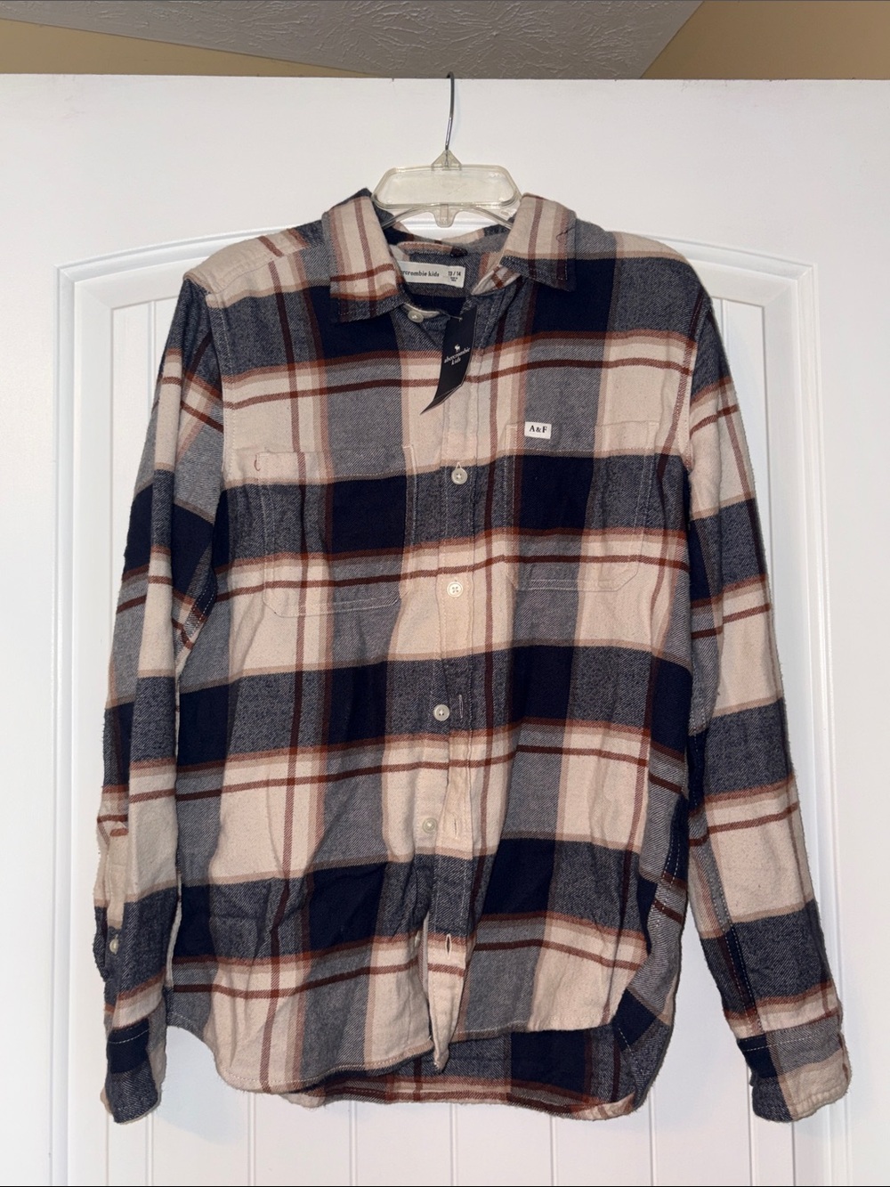 abercrombie kids Plaid Button-Up Shirt in Navy, Rust & Cream